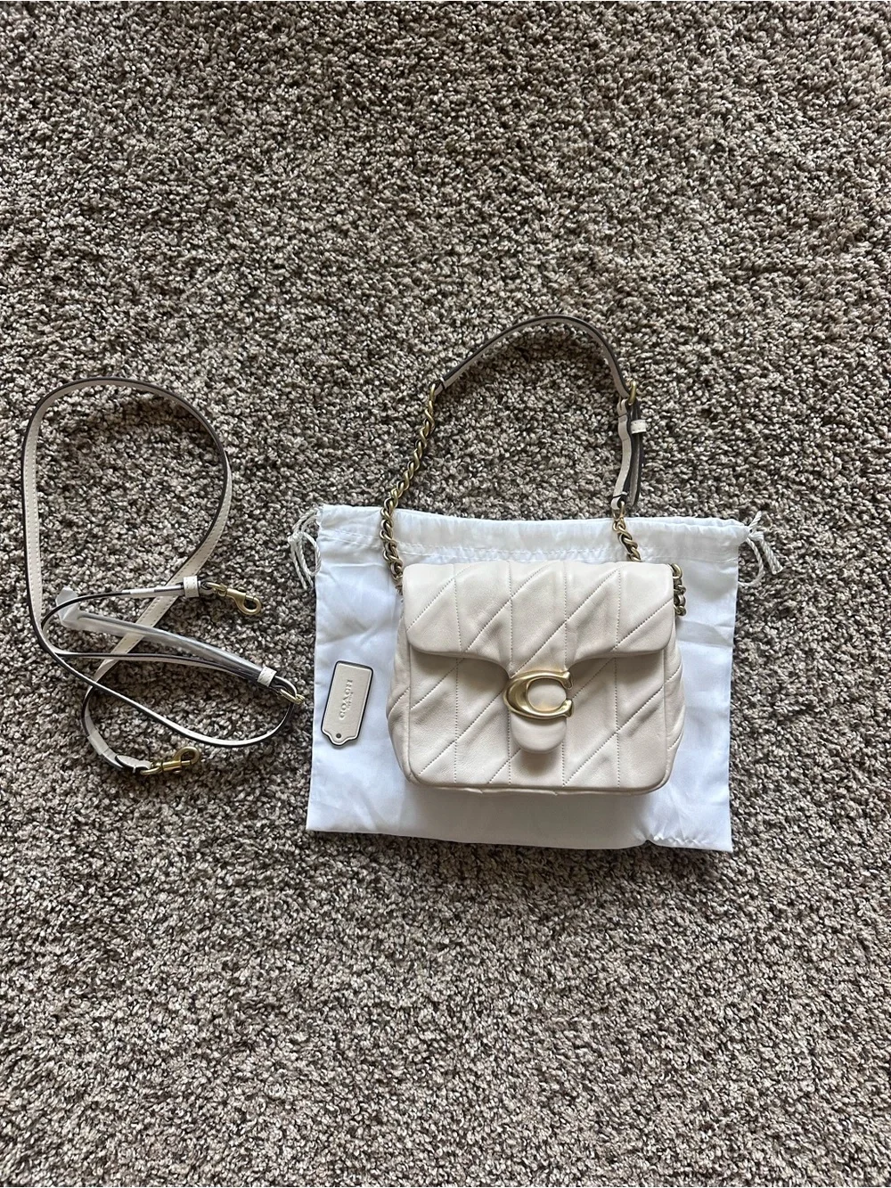 Coach Quilted Leather Shoulder Bag in Chalk